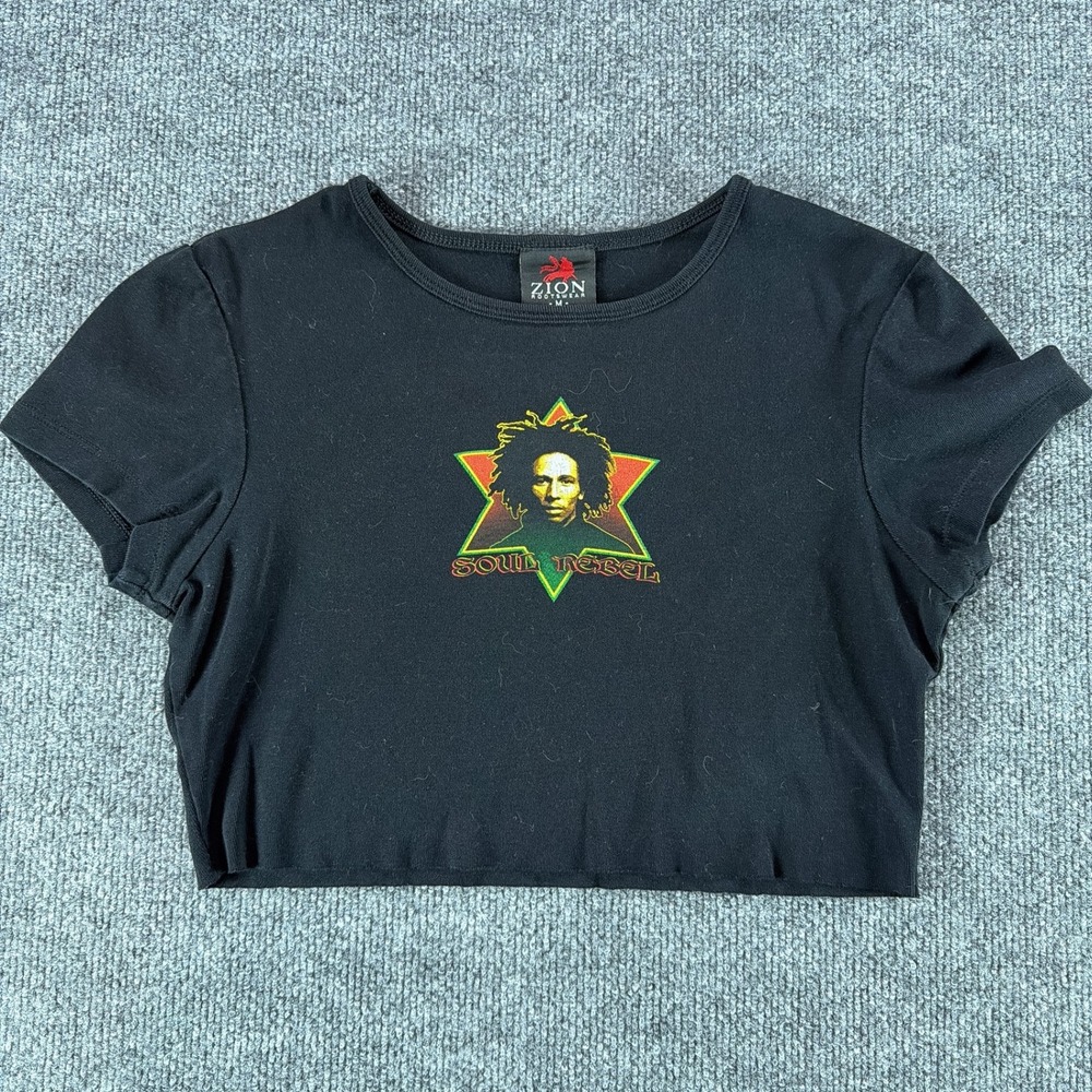Zion Rootswear Bob Marley Soul Rebel Crop Top Black Womens Med Cropped Festival